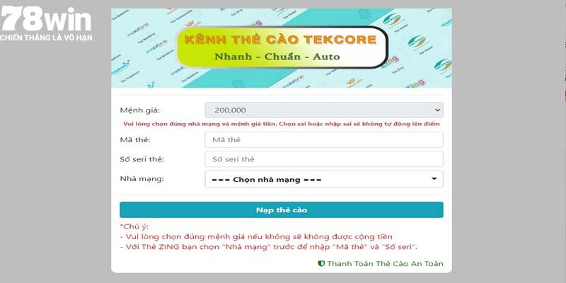 Phương thức nạp đơn giản với thẻ cào điện thoại